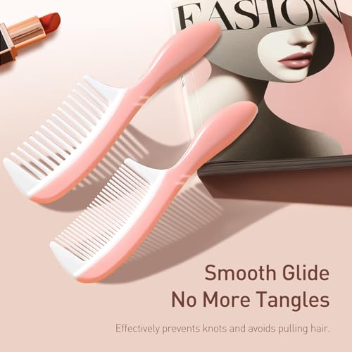 Kootinn Dual-Pack Hair Comb Set Wide and Fine Tooth Pink White