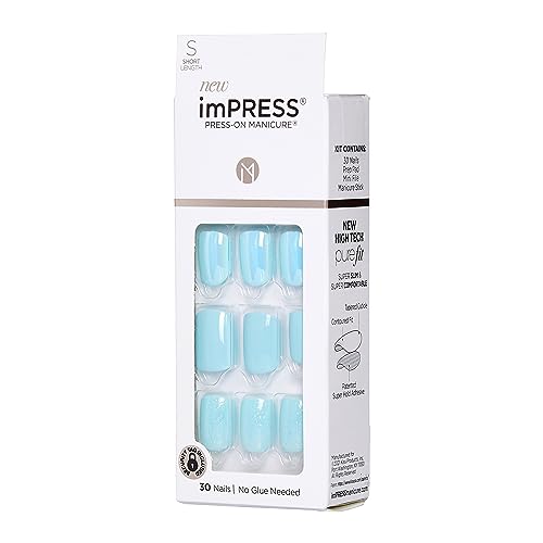 imPRESS Press On False Nails - Rain Check Blue Short Squoval 30 Count