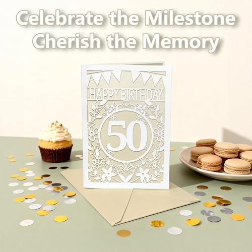 50th Birthday Card - Elegant Laser-Cut Keepsake with Envelope