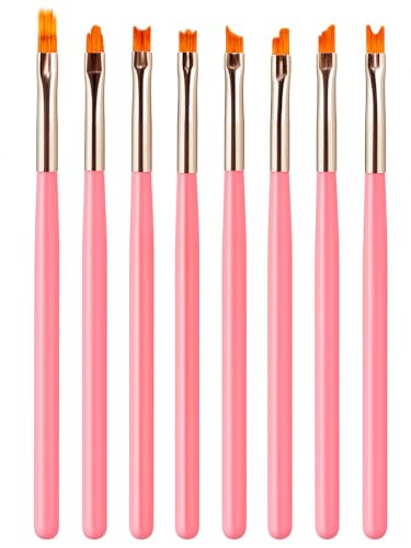 HomTop 8-Piece Nail Art Brush Set - Flat and Angled Painting Brushes for Acrylic and Gel Design