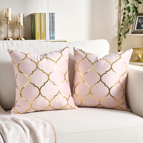 Pack of 2 Gold Velvet Pillow Covers 18x18 - Modern Farmhouse Accent Cushions