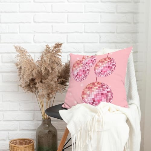 Pink Disco Ball Pillow Cover - 18x18 Retro Y2K Room Decor