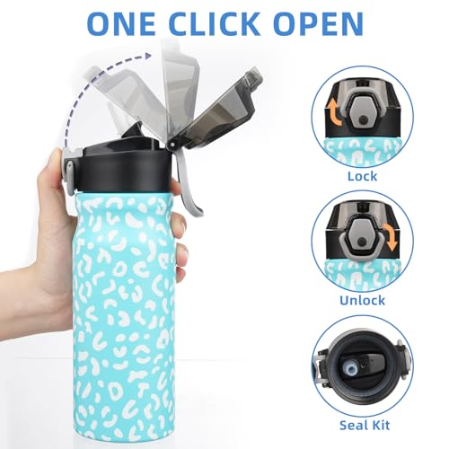 BJPKPK 18 oz Insulated Stainless Steel Water Bottle - Sky Blue Leopard
