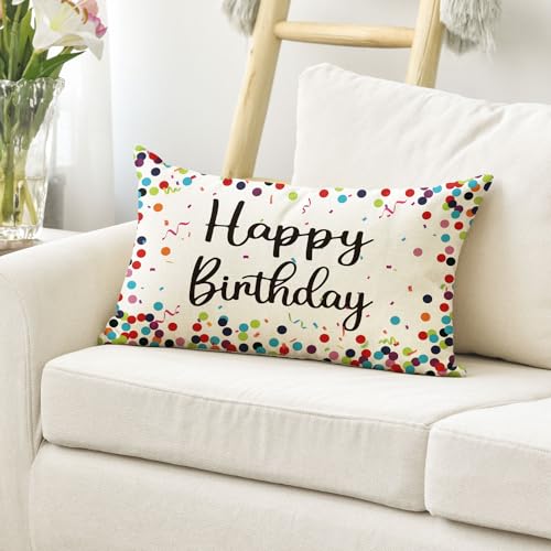 AVOIN Colorlife Happy Birthday Polka Dot Throw Pillow Cover - White, 12x20 Inch