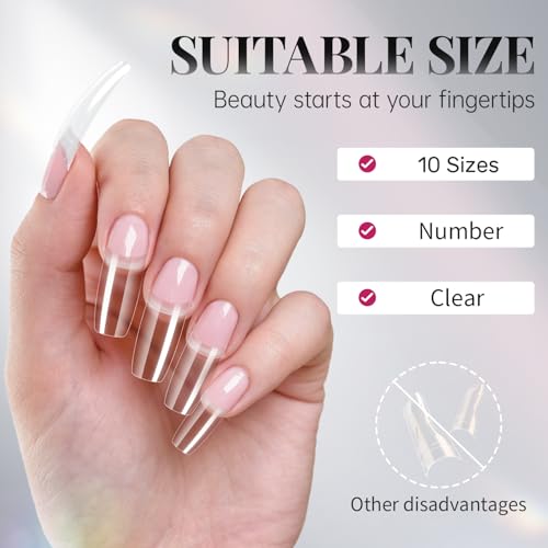 Krofaue Clear French Half Cover Nail Tips & Glue Kit