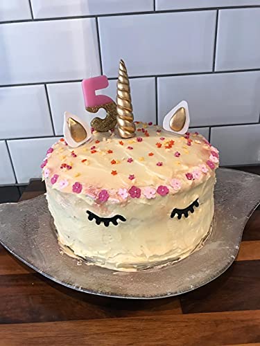 Pink Number 4 Candle with Gold Glitter for Birthday Cake Topper
