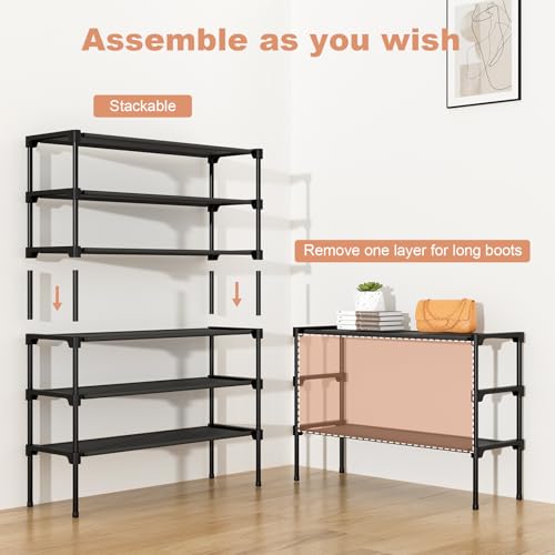32.3" Stackable Shoe Rack Organizer for 16 Pairs – Non-Woven 3 Tier