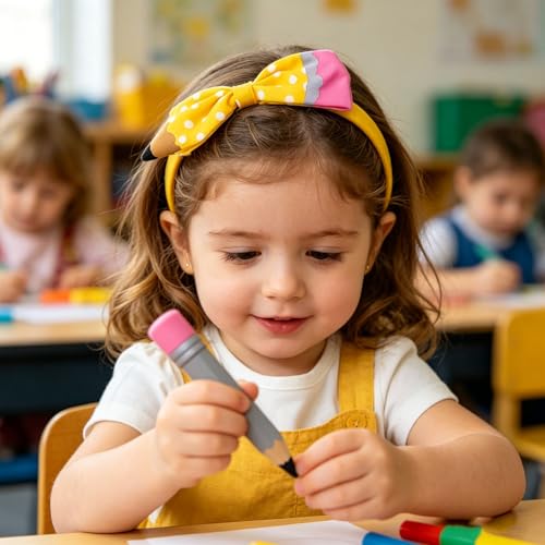 Roffiy Yellow Pencil Bow Headband for Girls Back to School Hair Accessory