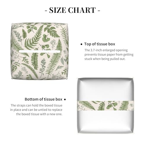 Square Leather Tissue Box Cover - Leaves and Herbs Pattern - 5.2 Inch