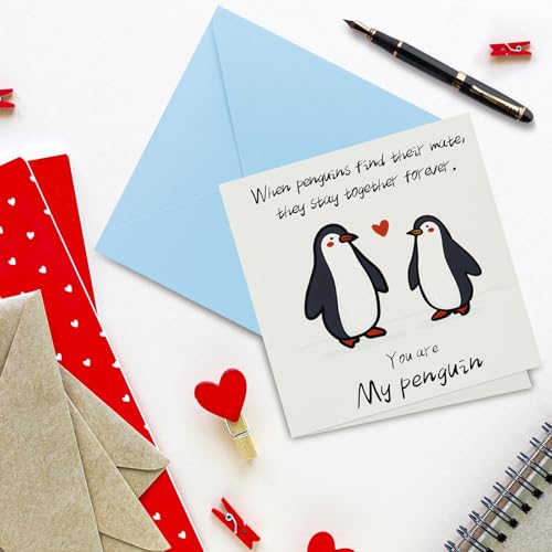 FloraSea Romantic Penguin Anniversary Card for Husband Wife and Couples
