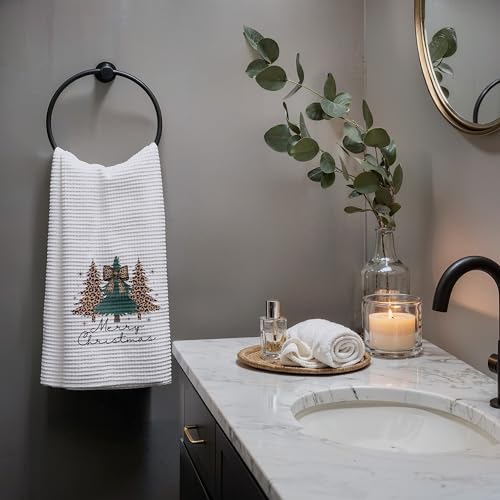 Leopard Bow Christmas Kitchen Towels, 16x24 Inch Decorative Hand Towels