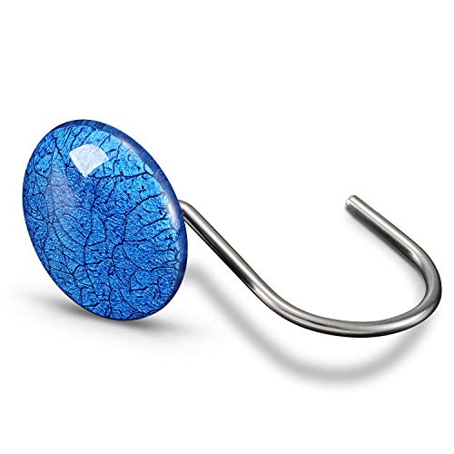 CHICTIE Blue Marble Shower Curtain Hooks - Set of 12 Rustproof Rings