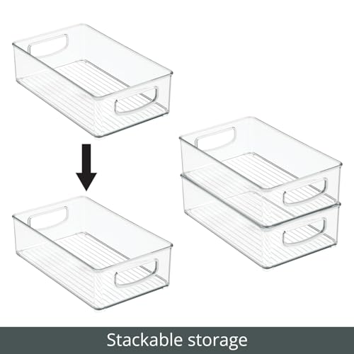 mDesign Small Plastic Storage Organizer Container Bin, Closet Organization for Hallway, Bedroom, Linen, Coat, Entryway - Holds Clothing, Blankets, Accessories, Toys - Ligne Collection, 4 Pack, Clear
