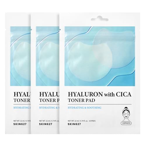 SKIN627 Hyaluron with Cica Toner Pads - 30 Pre-Soaked Korean Facial Sheets for Deep Hydration and Soothing Care