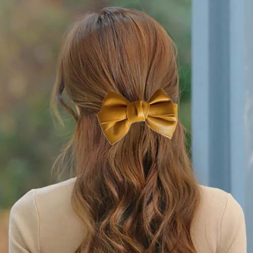 PU Leather Bow Hair Clip Black Korean Style Duckbill Hairpin 8 Inch