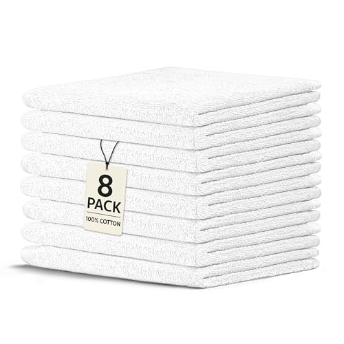 Crystal Ridge 100% Cotton Washcloths - 12"x12" Soft Towels, 8 Pack