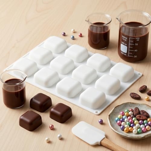 AIBOYA 12 Cavity Square Silicone Candy Mold & Chocolate Tray