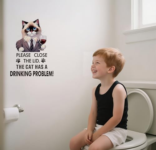 Funny Ragdoll Cat Toilet Lid Decal - Waterproof Vinyl Humor Sticker