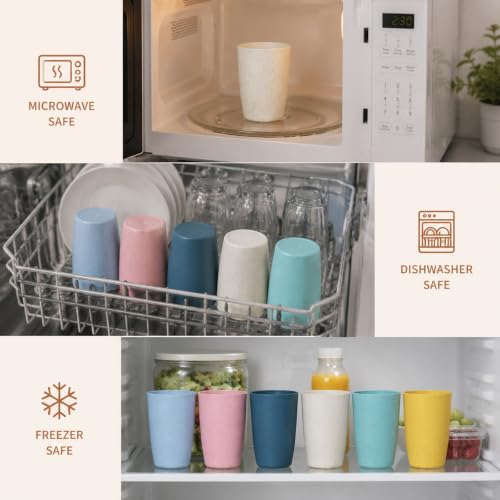 Reusable Wheat Straw Kids Cups - 6 Pack, 12 OZ, BPA Free