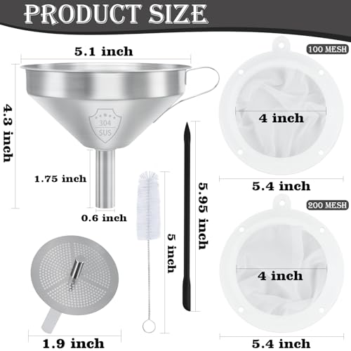 5-Inch Stainless Steel Funnel with Filter and Silicone Scraper