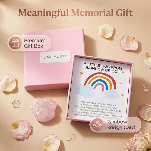 Rose Quartz Rainbow Bridge Pet Memorial Gift - Paw Print Keepsake