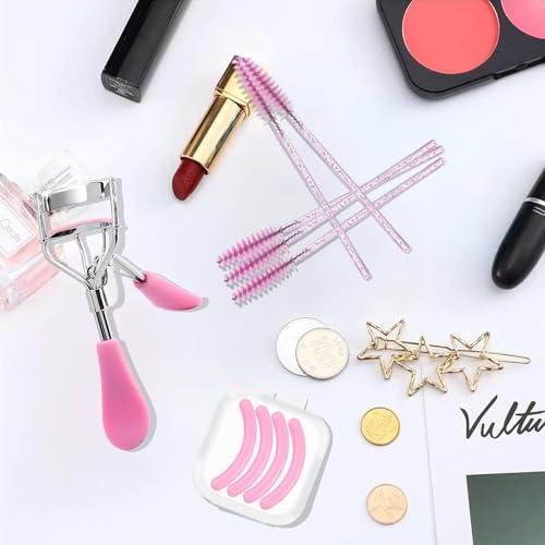 Pink Eyelash Curler Set with Replacement Pads and Spoolies
