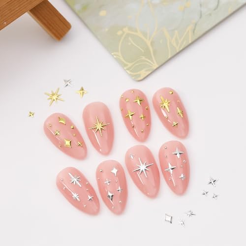 Cublive 200Pcs 3D Gold Star Nail Charms Metallic Studs for Manicure DIY