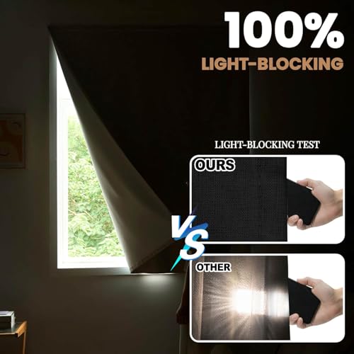 Jilron 100% Blackout Adhesive Curtains - No Drilling, Easy Install (Black, W35 × L60 in)