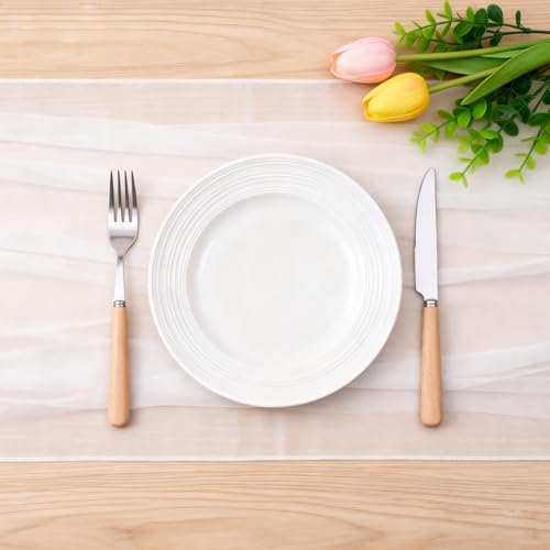 White Chiffon Table Runner 30x120 Inch - 2PCS Sheer Tulle Wedding Decor - Variation: White