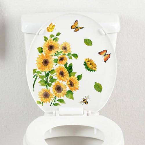 Sunflower Toilet Lid Decal - Waterproof Self-Adhesive Wall Sticker for Bathroom Decor