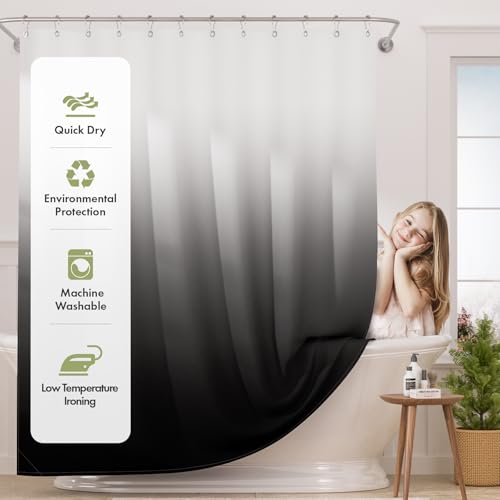 AmazerBath Ombre Black Shower Curtain Set, 72x72 Inches with Hooks