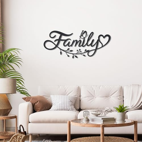 OYEFLY Metal Family Wall Art Decor - 14.5-Inch Black Metal Wall Sign