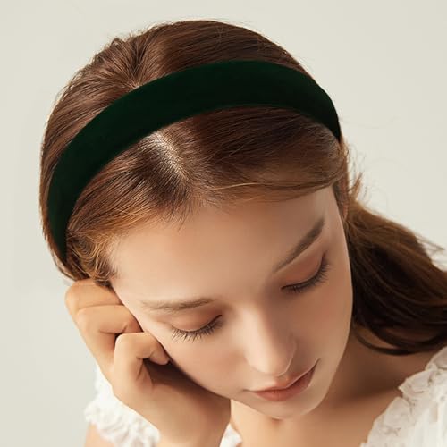 WHAVEL Green Velvet Headband for Women Soft Solid Plain Hairband