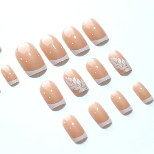 White French Tip Press On Nails Medium Square Fake Acrylic Nails Kit 24 Pcs