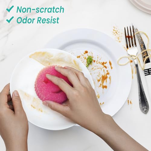 HELIME Temperature Controlled Non-Scratch Dish Sponges - 3Pcs Pink/Yellow/Purple