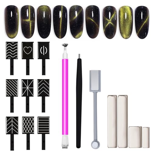 WOKOTO 16 Pcs Cat Eye Nail Magnet Tools Set with Pens and Blocks