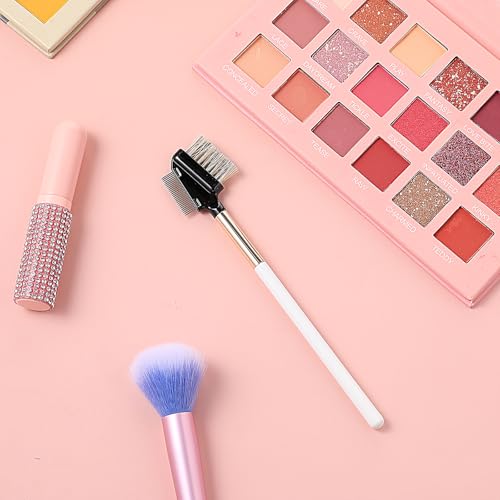 Sliverdew 2-in-1 Metal Eyelash Comb and Eyebrow Brush with Stainless Steel Teeth and Wood Handle