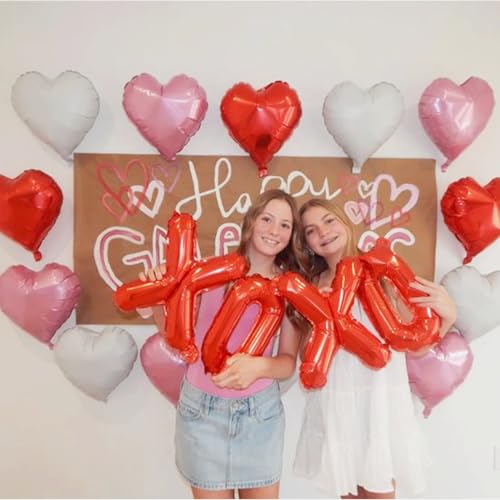 SPARKTUTU 24pcs 18 Inch Heart Foil Balloons Kit Red Pink White