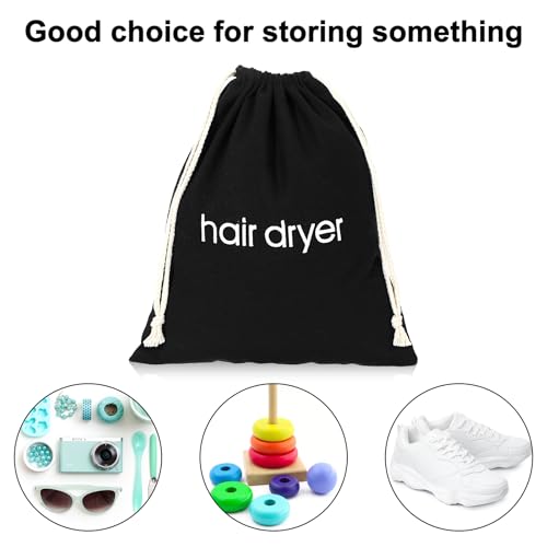 Black Canvas Hair Dryer Travel Bag 11.8x15 Inch Drawstring Storage Pouch