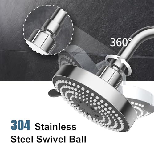 OFFO 6-Mode High Pressure Shower Head, 5-Inch Fixed Showerhead in Chrome