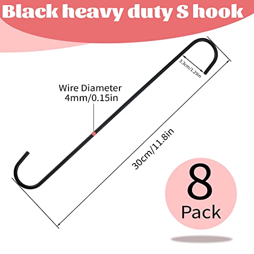 Bercoor Heavy Duty 11.8 Inch Black S Hooks - Large Plant & Kitchen Organizer