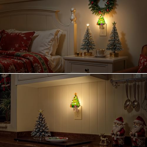 Warm Christmas Tree Night Light - 2 Pack Plug-In Holiday Decor