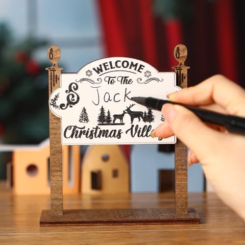 Wooden Christmas Village Sign with Pen - Rustic Holiday Decor