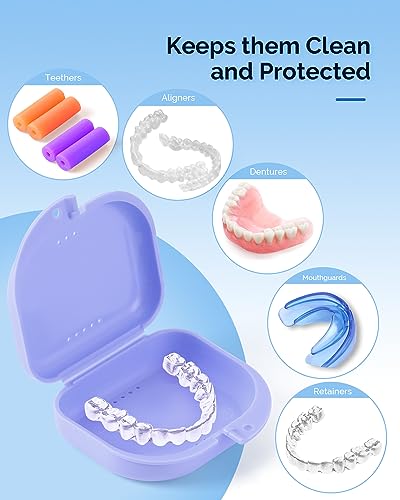 JMU 4-Pack Retainer Case with Vent Holes and Snap Lock - Travel Mouth Guard & Denture Storage Box