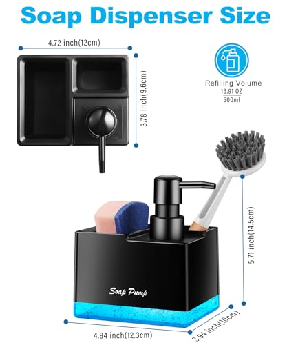 3-in-1 Dish Soap Dispenser with Sponge Holder - Black Kitchen Sink Caddy