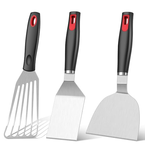 KLAQQED 3-Piece Stainless Steel Spatula Set with Silicone Handle - Black & White