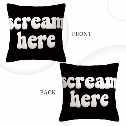 Scream Here Decorative Throw Pillow Cover, 18x18 Inch Retro Groovy Cushion Case