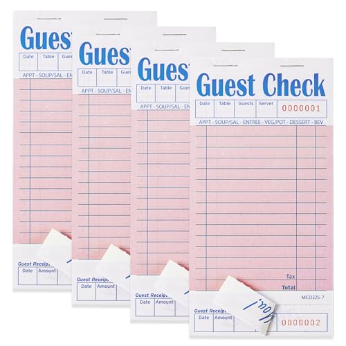 ZPARIK 4 Pack Guest Check Books for Servers - 200 Durable Tickets