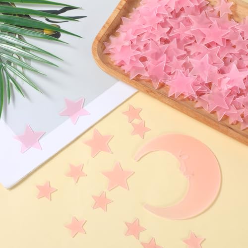 200 Pink Glow in the Dark Stars with Moon for Ceiling Decor