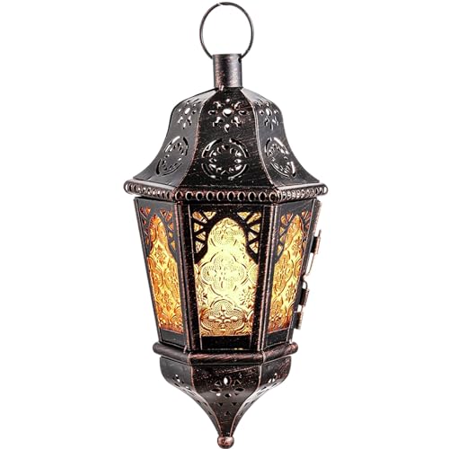 NEEDOMO Amber Moroccan Lantern 13.5-Inch Vintage Metal Candle Holder with Chain